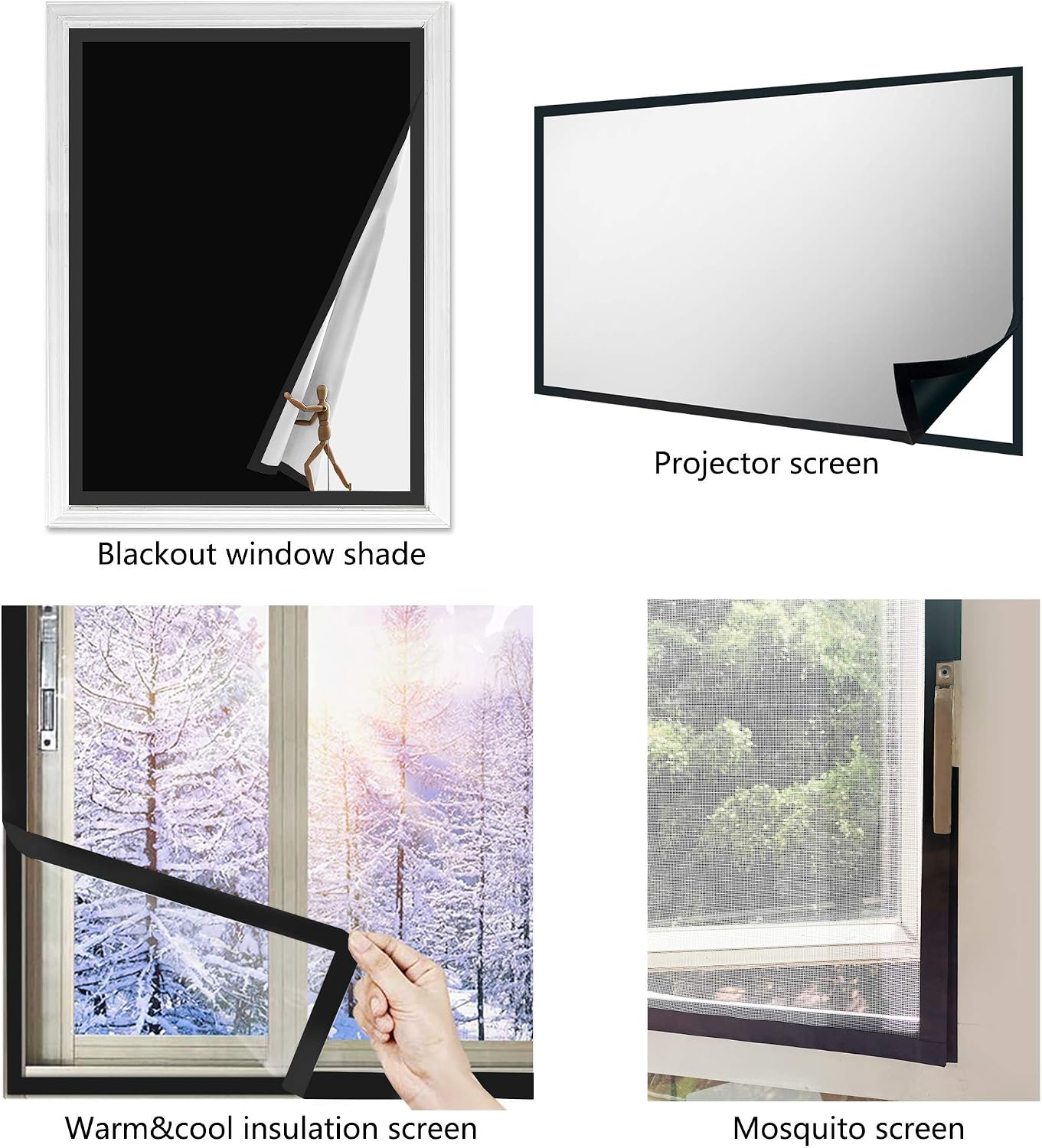 Window Screen DIY Hook and Loop Edging Tape for Net Mesh Screen Self Adhesive Edging Strips (20'Black)