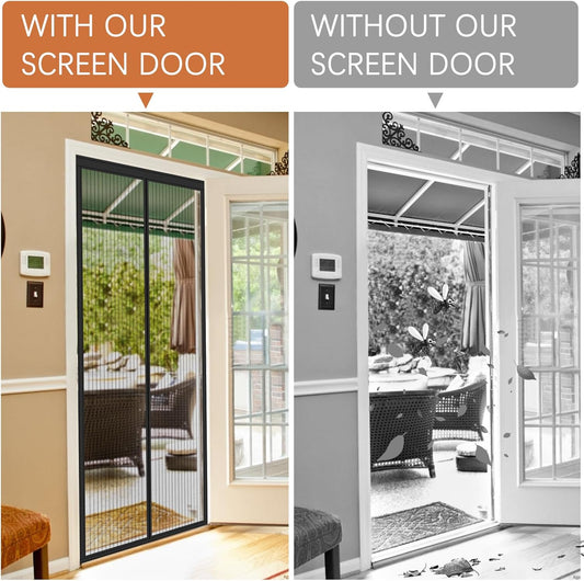 Magnetic Screen Door Mesh Fit 32x80 inch Door, Keeps Bugs Mosquito Out, Hands Free Heavy Duty Door Screen for Interior Sliding Door Patio, Screen Door Itself Size 34x82inch Black