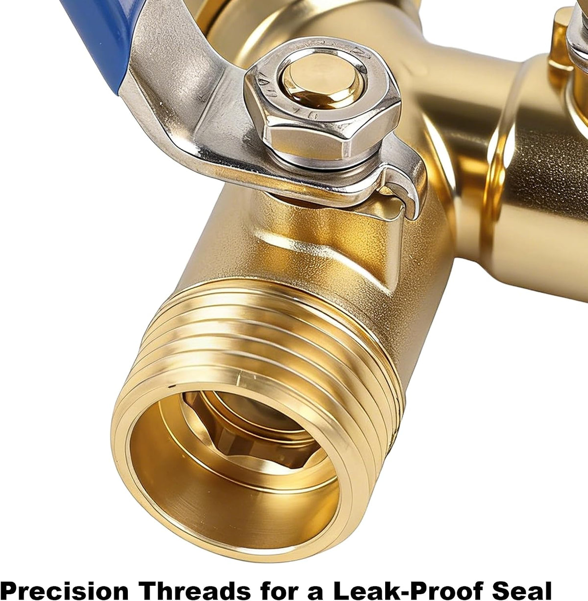 Triumpeek 2-Way Garden Hose Splitter, Solid Brass Y Connector with 3.6-Inch Ergonomic Handles, Full Flow 3/4" GHT Thread for Outdoor Faucet, Sprinkler & Irrigation