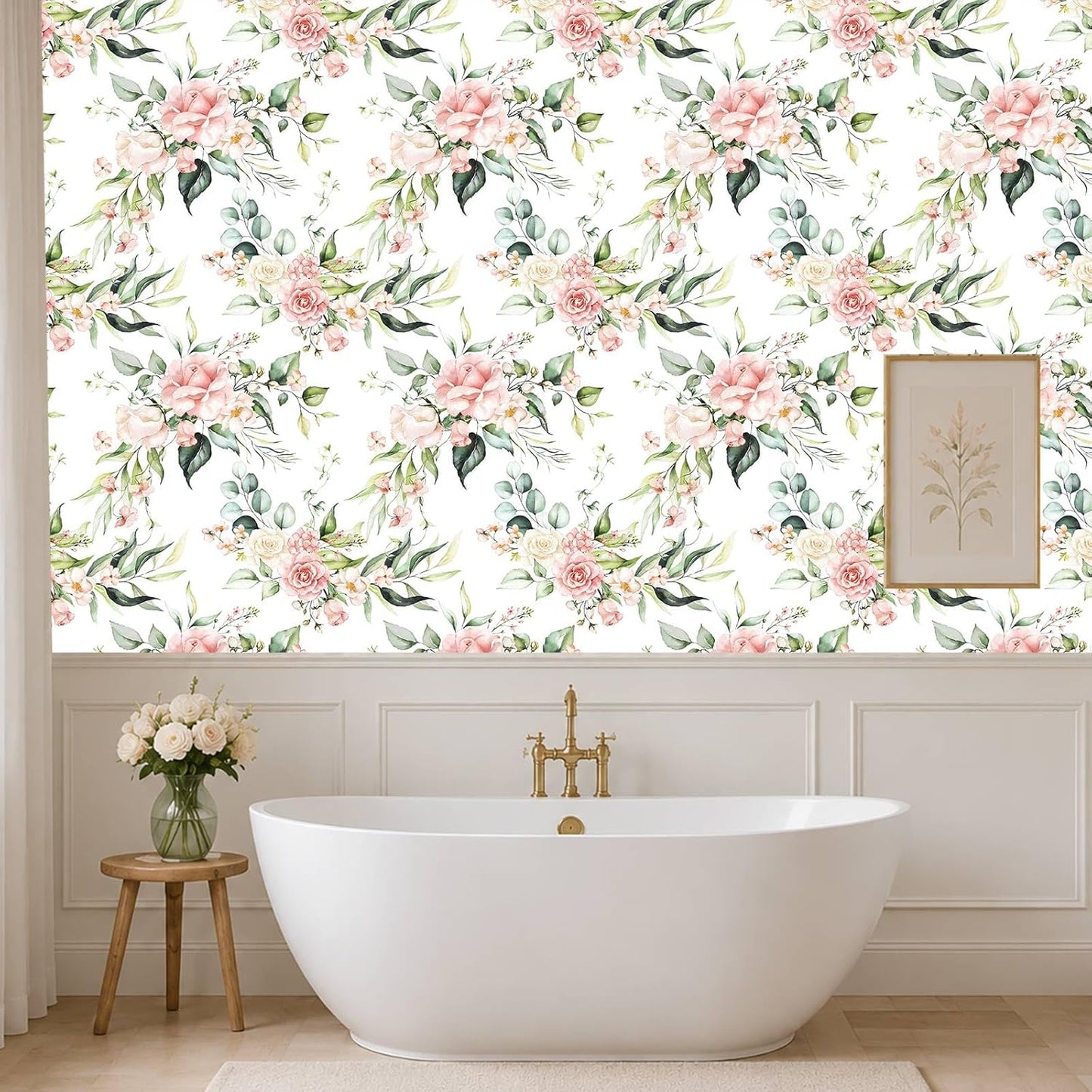 Pink Floral Peel and Stick Wallpaper Self Adhesive Removable Thick Vinyl Watercolor Botanical Flower Accent Wall for Bedroom Bathroom Living Room Renter Friendly 17.7" x 118"