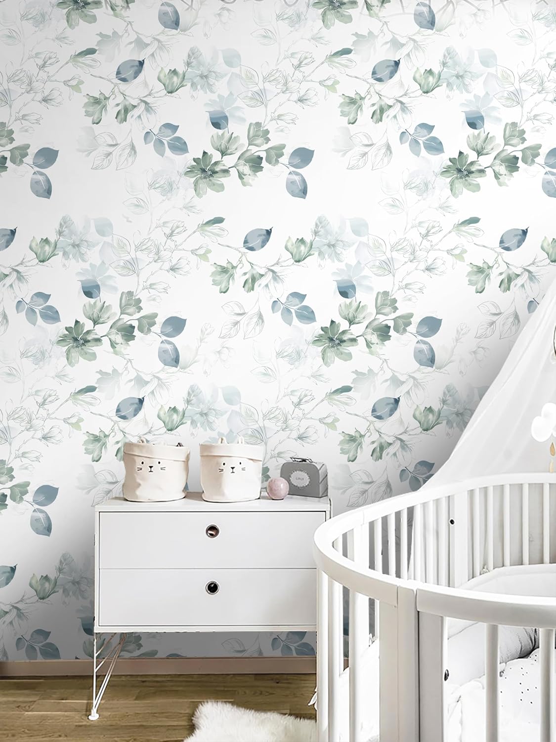 Safiyya Peel and Stick Wallpaper Floral Green and White Leaf Contact Paper for Cabinets 17.3"x 78.7" Self Adhesive Removable Wallpaper for Bathroom Renter Friendly Wall Paper Vinyl Roll
