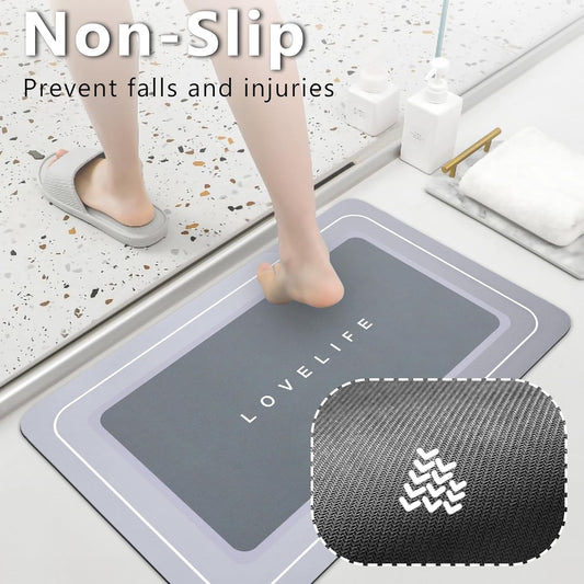 Bath mat Rubber Bathroom Mat-Quick Dry Absorbent Rug Non-Slip Thin Bathroom Rug Instant Dry Magic Bath mats for Bathroom Floor Mat in Front of Bathtub, Sink, Grey,17x27in