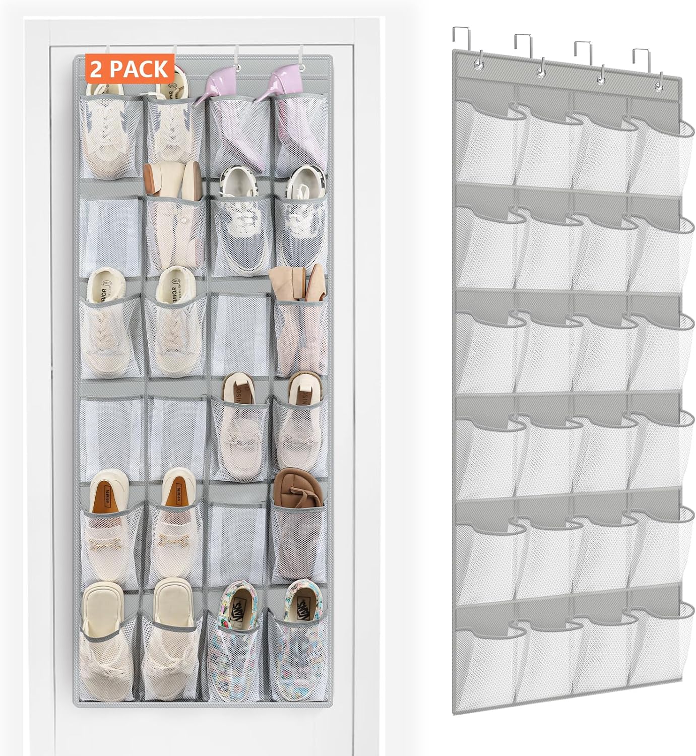 FENTEC 40 Large Pockets Over The Door Shoe Organizer, Mesh Hanging Shoe Organizer Shoe Rack for Closet Mesh Closet Shoe Holder, Over Door Organizer, Shoe Organizer for Wall, Grey, 1 Pack