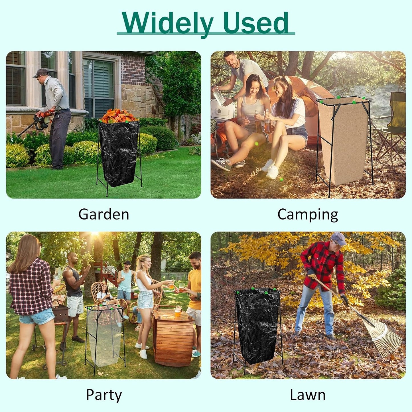 Foldable Trash Bag Holder Stand, Garden Garbage Bag Holder Frame Holds 30-55 Gallon Bags, Portable Leaf Bag Stand for Outdoor Yard Camping Garden Lawn Party Supplies