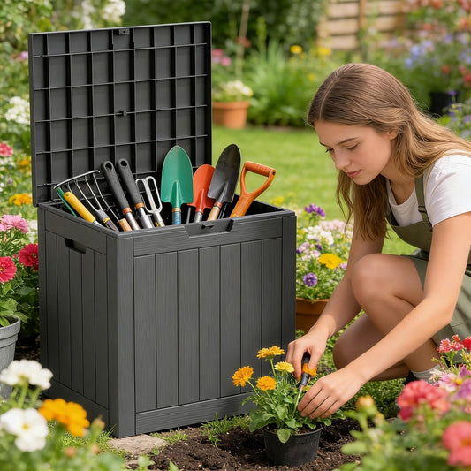 320 Gallon Outdoor Storage Box Resin Deck Box All Weather Waterproof Large Lockable Storage Container Deck Box for Patio Furniture, Garden Tools, Lockable, Black