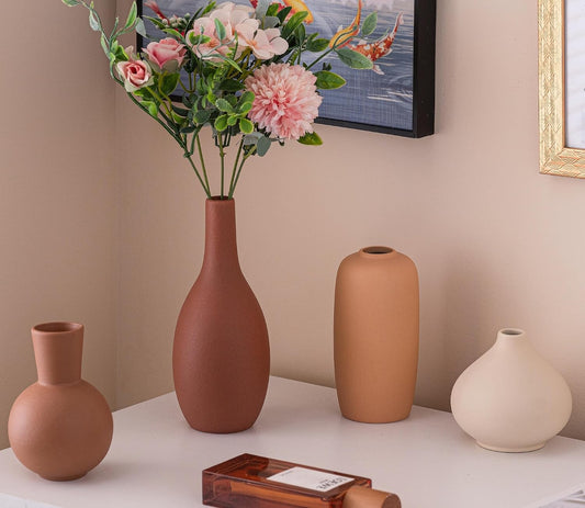 Ceramic Vase Home Decor Small Flowers Vase Set of 4 Living Room Decoration Bookshelf Bedroom Office Kitchen Dining Table Modern Farmhouse