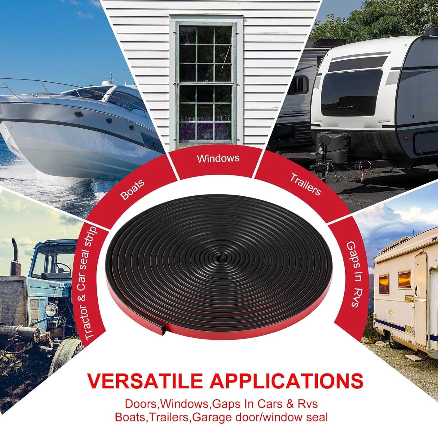 Pangda 13ft Foam Rubber D Shape Seal Strip 1" W x 0.5" H Self Adhesive EPDM Rubber Weather Stripping RV Slide Out Seal Heavy Duty Automotive Weather Stripping for Car Truck RV Boat Home
