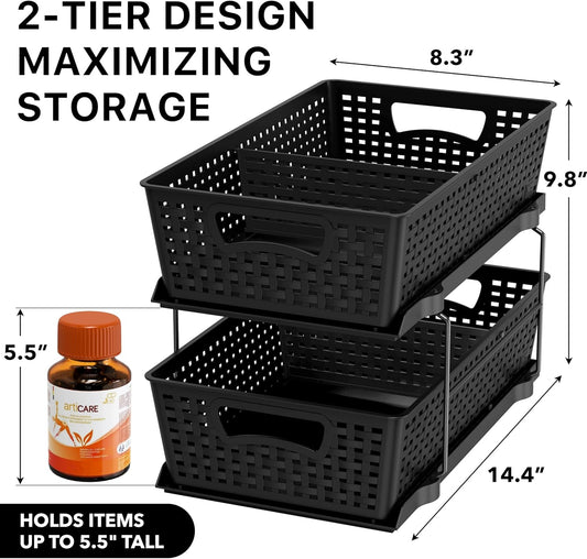 Simple Houseware 2 Tier Bathroom Organizer Tray Pull-Out Sliding Drawer/Under-Sink Storage, Clear