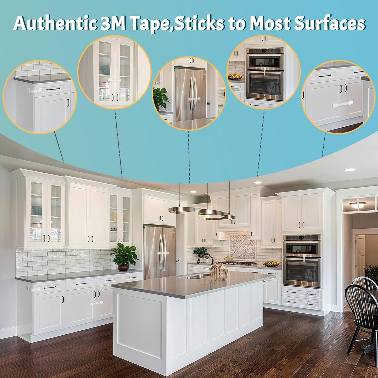 Safety Locks Duo - 2 Pack Fridge Locks for Kids, Adjustable 3M Adhesive Cabinet Locks, No Drilling, Multi-Purpose for Kitchen, Bathroom, and Bedrooms