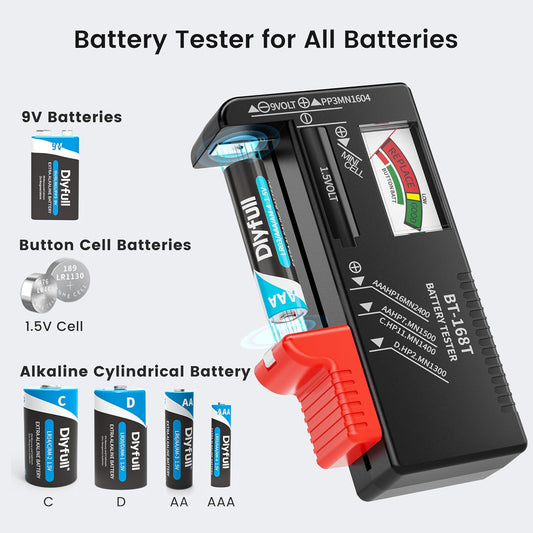 Dlypow Magnetic Battery Tester for AAA AA C D 9V, Buttons, Batteries Checker