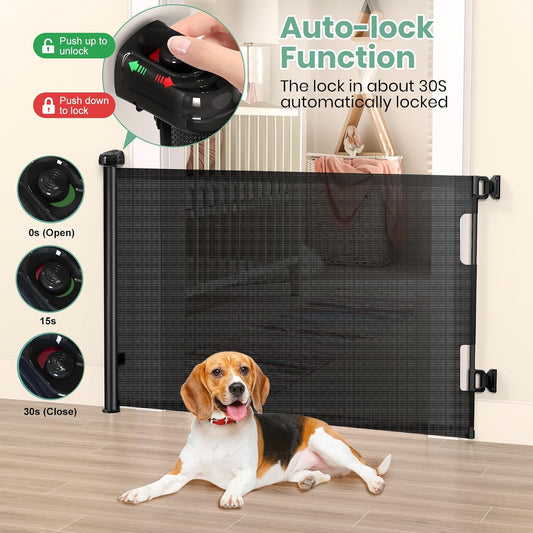 HAMOPY Retractable Baby Gate, 33" Tall, Extends up to 55" Wide, Durable Auto-Lock Baby Gates for Stairs, Mesh Dog Gate and Child Safety Gates for Doorways, Hallways, Indoor, Outdoor(Black)