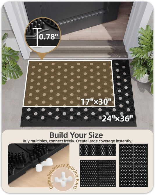 Color&Geometry Super Heavyweight TPE Stormproof Welcome Mat Outdoor, Eco-Friendly Materials Odor-Free Door Mat with Connectors & Non-Slip, All Weather Outside Entrance Barefoot Friendly, 17"x29" Black