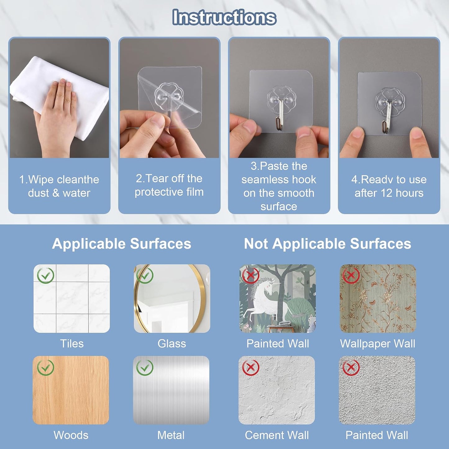 Ninth Five 30 Pack Adhesive Wall Hooks for Hanging Heavy Duty 33 lbs Hooks , No Drill, Towel Sticky Clear Hook Waterproof,usde for Bathroom, Shower, Outdoor, Kitchen, Door, Home Improvement