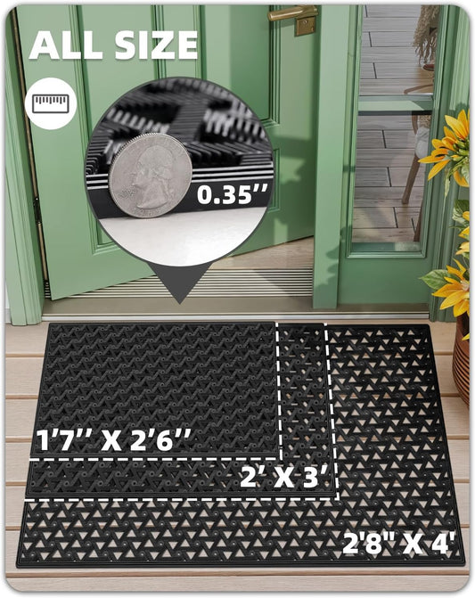 Color&Geometry Door Mat Outside Entrance with Drainage, Rubber Heavy Duty Dirt Trapper Waterproof Outdoor Welcome Mat, Outdoor Mats All Weather for Front Back Door Patio Entryway Entry, 19"X30" Black
