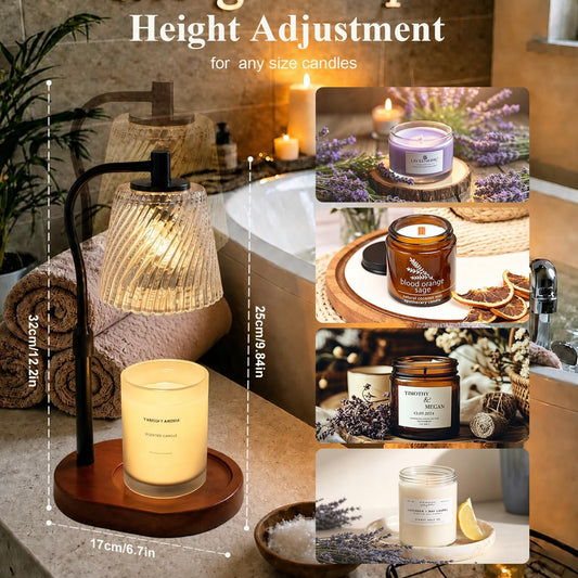 Candle Warmer Lamp - 2/4/8h Timer & Stepless Dimmable Candle Lamp with 3.9ft Cord, Adjustable Height Wax Melt Warmer for 2-6'H Jar Candles, Streamlined Flameless Ambiance Light for Bathroom Bedroom