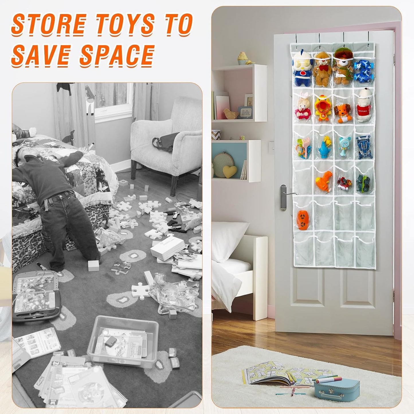 GOMAJI Over the Door 24 Pocket Hanging Shoe Organizer, Space Saving Hanging Storage Holder, Gray, (56" X 22.5")