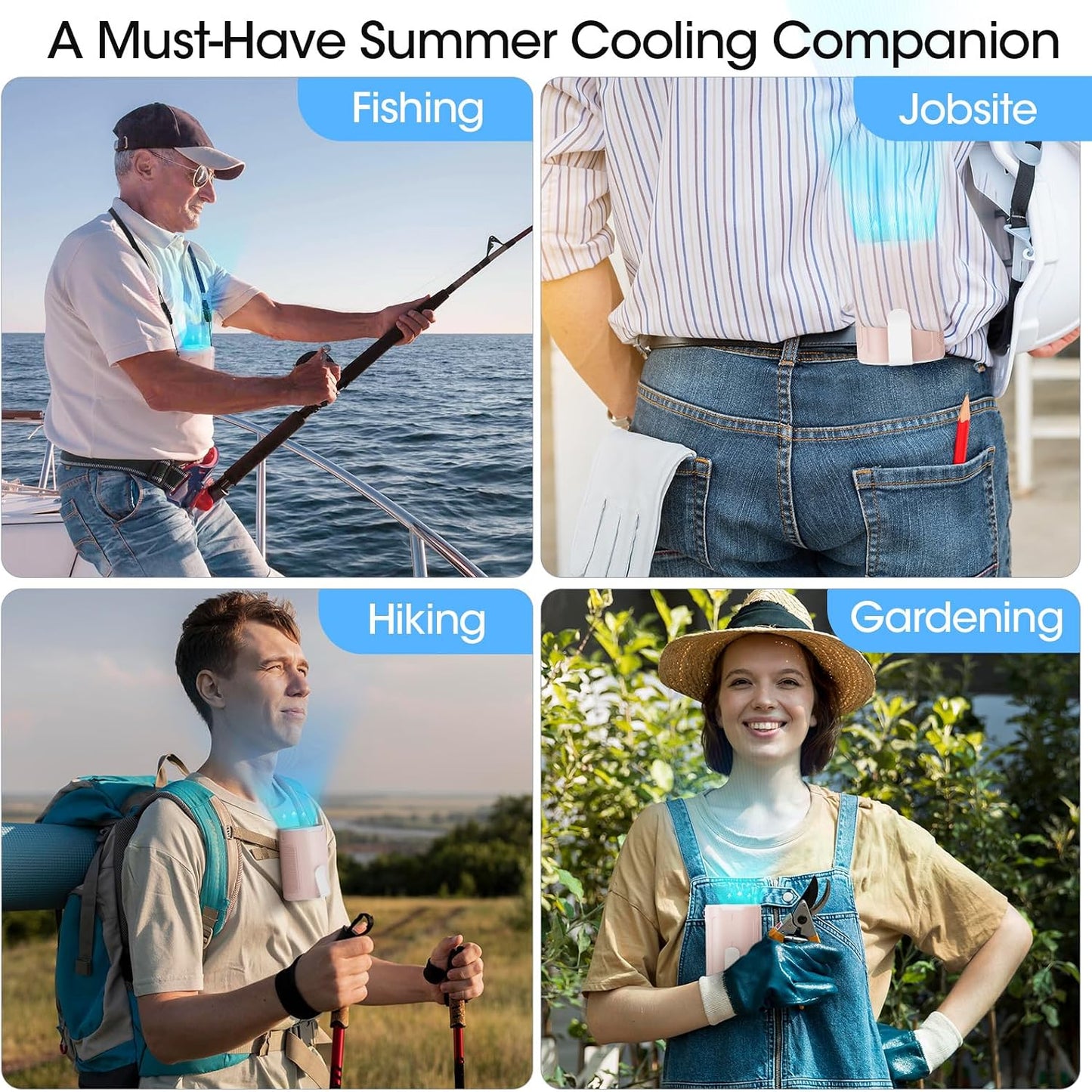 Heelkl 2026 AI Portable Fan Rechargeable, 4-Speed Strong Airflow, Personal Waist Fan with up to 25H of Working Time, Hands-Free Hanging Neck Fan, Wearable Belt Fan for Camping, Outdoor, Jobsite