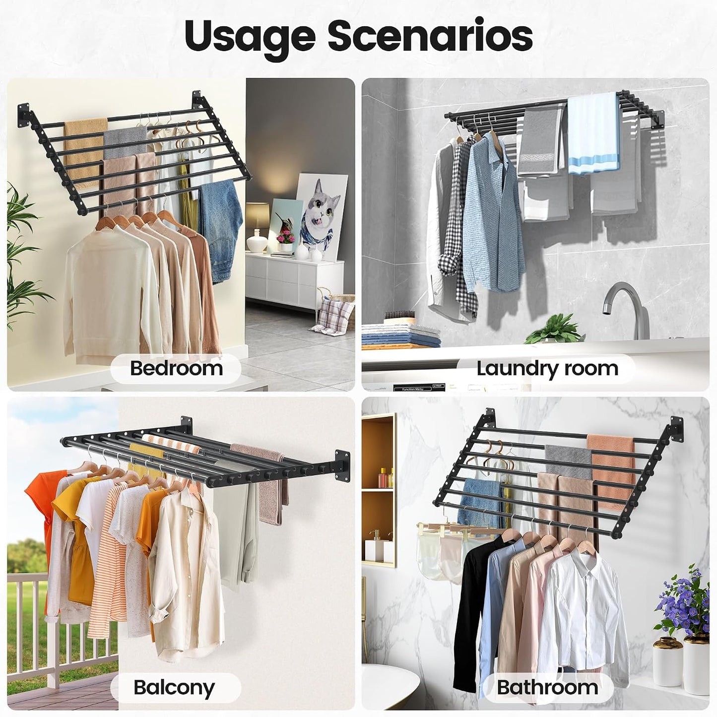 Wall Mounted Clothes Drying Rack 28 Inch – Foldable Laundry Drying Rack for Wall Mount, Space Saving Indoor Drying Rack for Clothes, Compact & Sturdy Design
