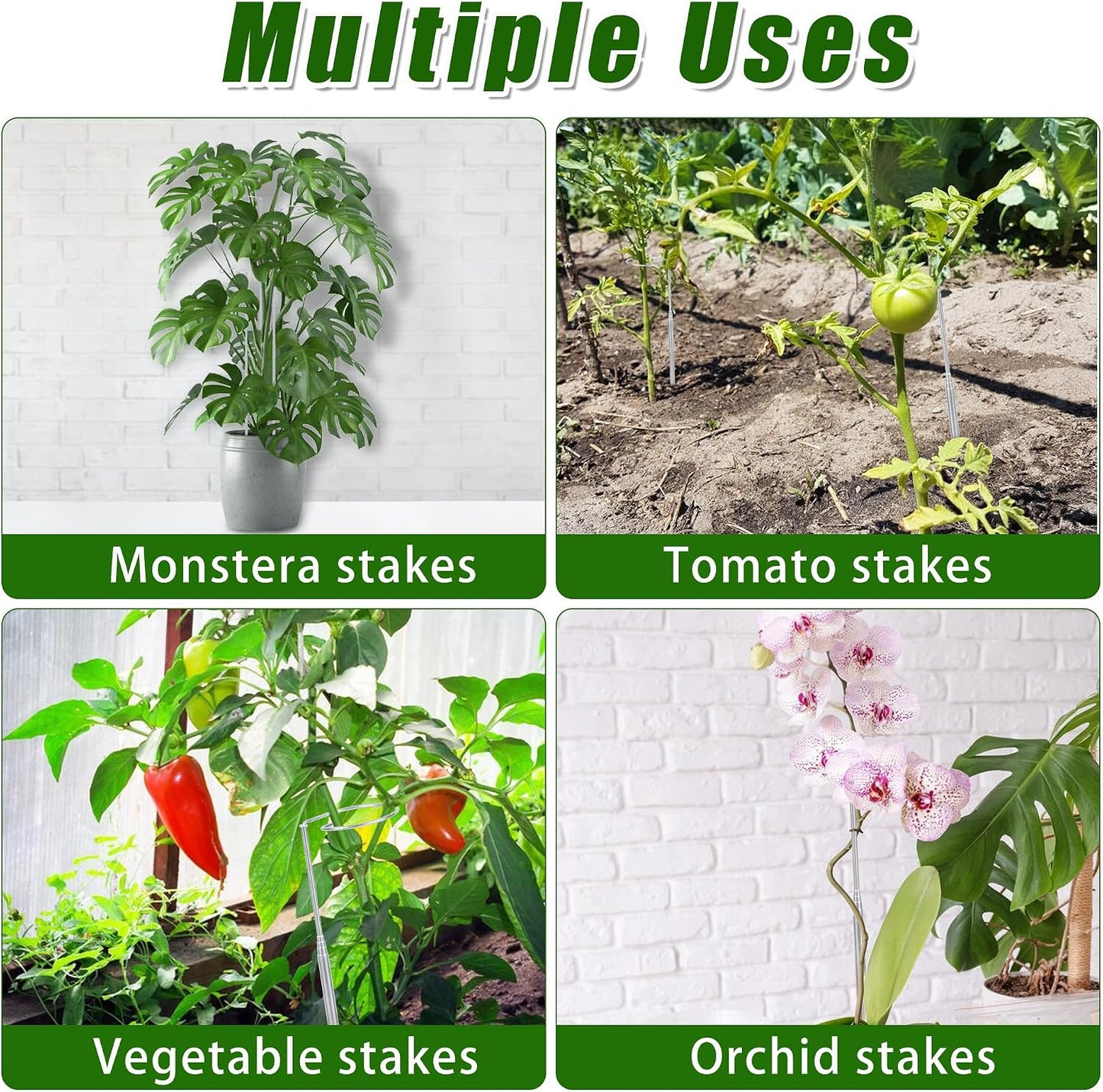 5 Pack Extendable Metal Plant Stakes, 7IN to 24.5IN Adjustable Monstera Plant Supports with Cable Tie Indoor Outdoor Plant Holder Sticks for Monstera Orchids Tomatoes Vines