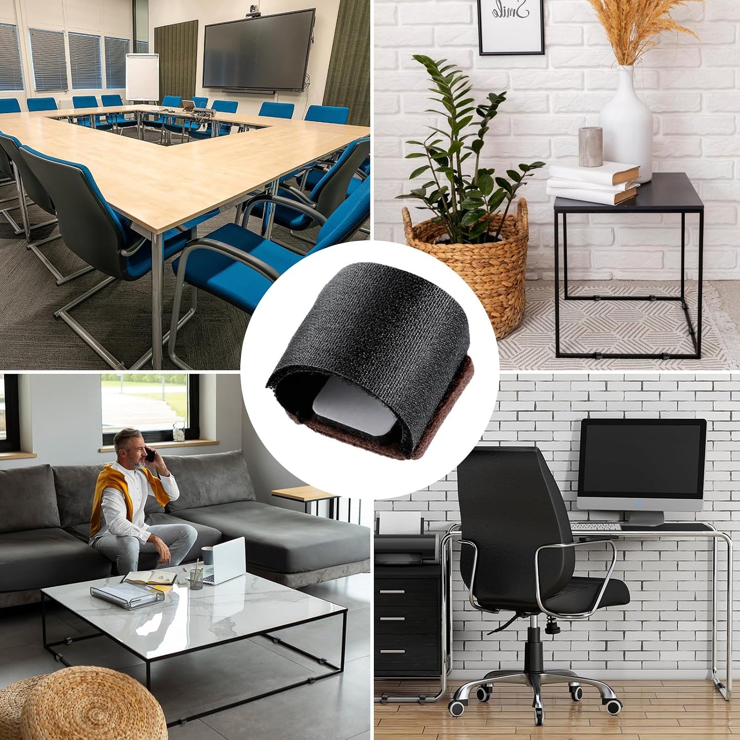 Yuanchu 24 Pcs Wrap-Around Felt Furniture Pads with Hook and Loop Fasteners Non-Slip Chair Bottom Floor Protectors Bar Stool Leg Glides Protector Patio Furniture Feet Wrap