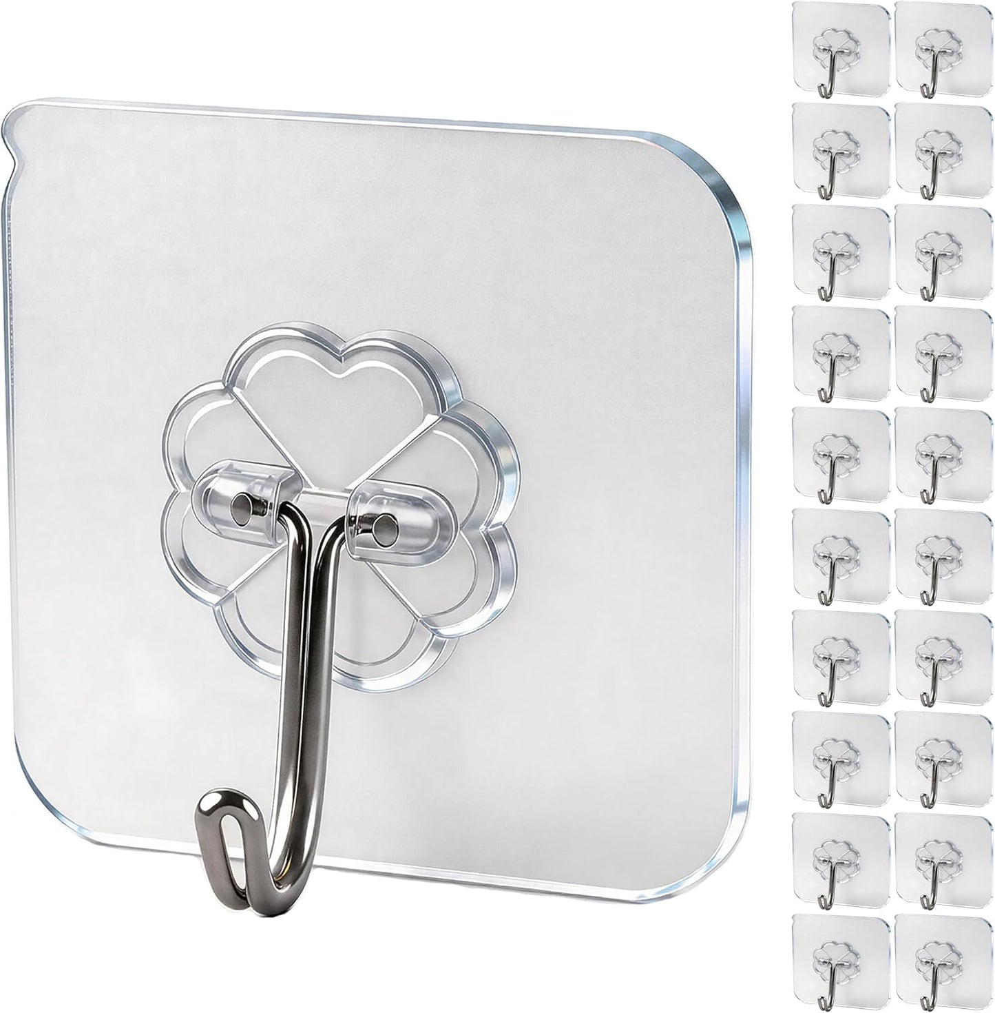 Wall Hooks - 33 lbs Max, Transparent, Seamless, Waterproof & Oilproof, Heavy Duty Adhesive Coat & Towel Hooks (10 Pack)