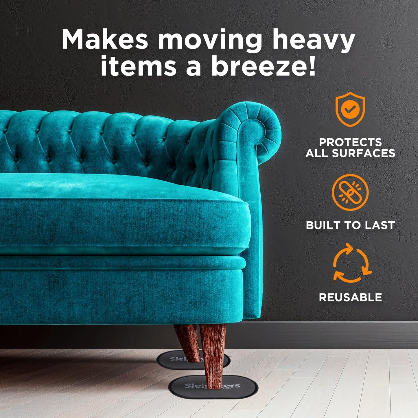 Furniture Sliders Combo Pack - Reusable 3.5" x 6" Furniture Movers for Hardwood, Carpet, and Tile Floors - Furniture Moving Glides - Includes 4 Felt Pads and 4 Plastic Floor Sliders