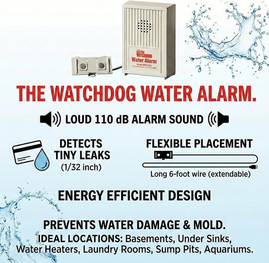 Battery Operated Water Alarm - Loud 110db - 6 Foot Cable - High Sensitivity Leak Detection