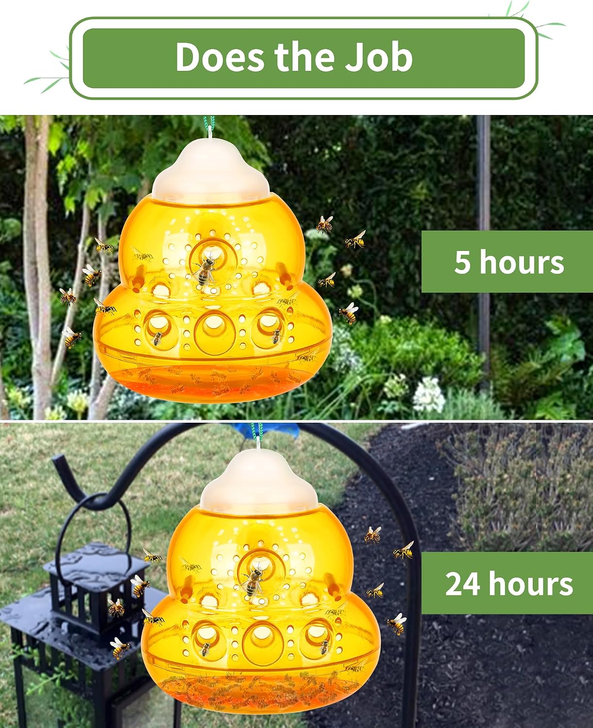 Wasp Trap, Bee Trap Catcher, Outdoor Hanging Wasp Repellent Insect Trap, Non-Toxic Reusable Yellow Jacket Hornet Catcher, Orange - 2 Pack, Safe Easy to Use
