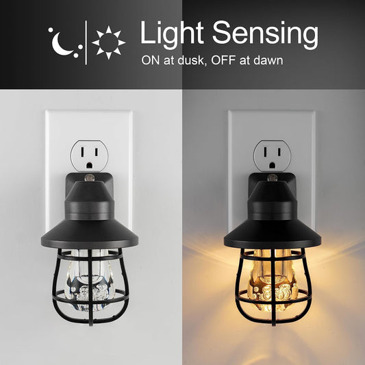 GE Vintage LED Night Light, Plug-in, Dusk to Dawn Sensor, Farmhouse Decor, Mood Lighting, Home Decor, Ambient Lighting, LED Lights for Bedroom, Bathroom, Kitchen, Hallway, 38628, Black, 1 Pack