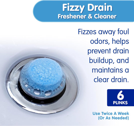 Plink Fizzy Drain Freshener and Cleaner, Prevents Clogs and Removes Odors in Household Sinks, Lemon Scent, 6-Pack