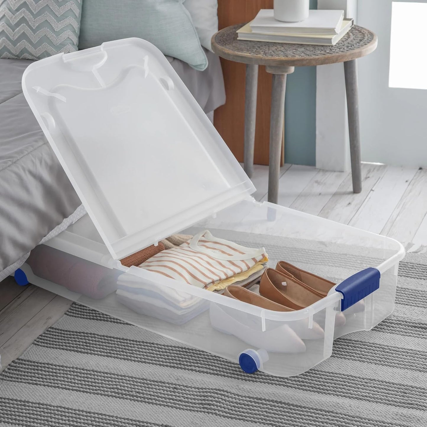 66 Quarts of Transparent Plastic Storage Box, with A Lockable Lid, Large Capacity Storage Box, Stackable and Durable, Suitable for Bedrooms, Garages, Tool Rooms, and Office Organization