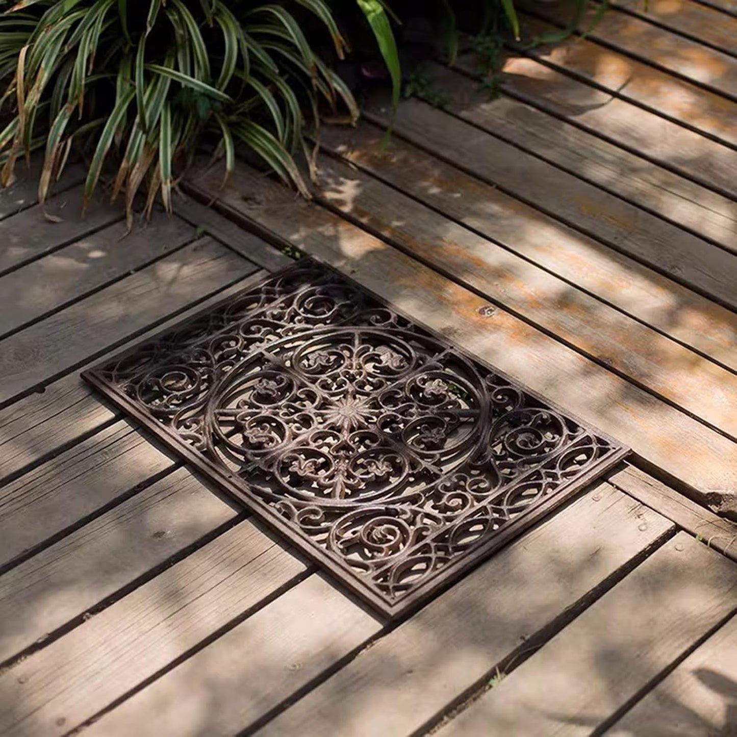GTPBAO Heavy Duty Cast Iron Doormat 22" X 14.4", Non Slip Rectangle Mat, Front Door Mats Shoe Scraper for Garden Patio, Classic Scroll Pattern