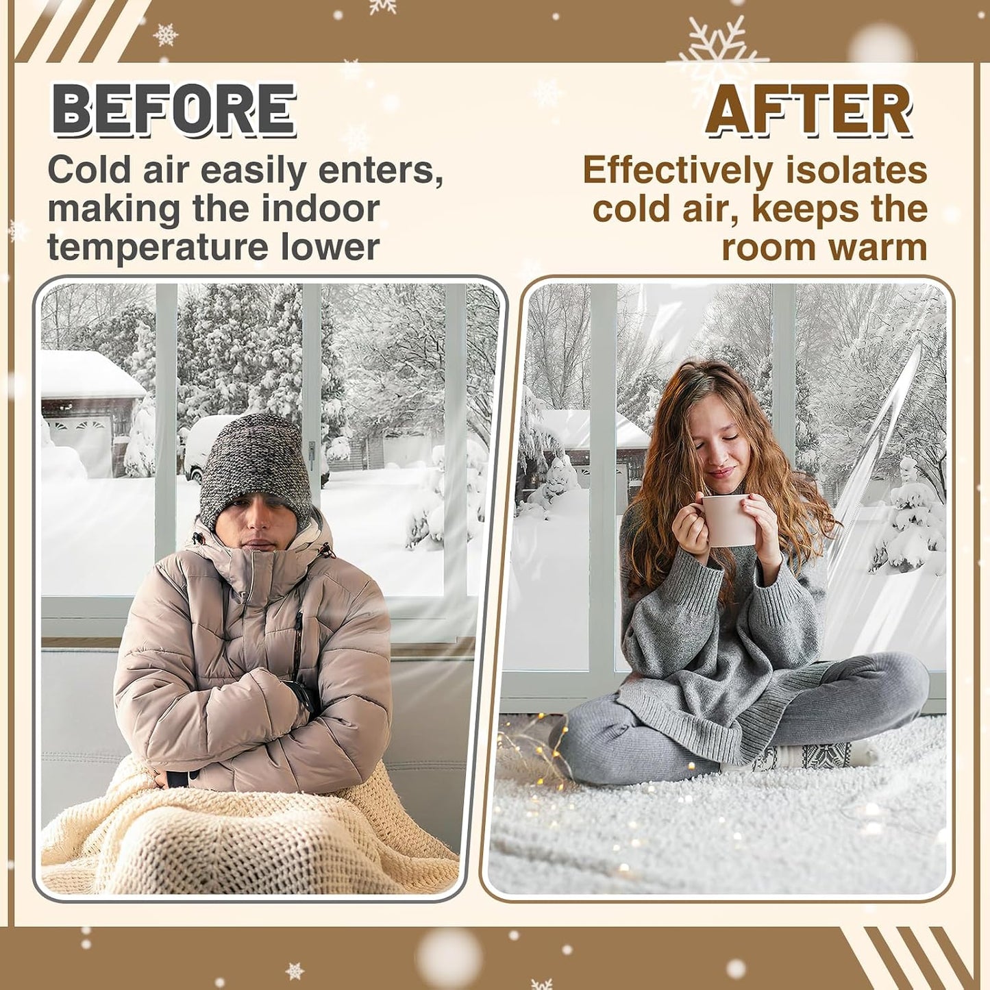 87×118in Patio Door Window Insulation Kit for Winter- Thicken Indoor Large Window Plastic for Winterizing, Clear Window Covering Shrink Film with Double-Side Tape to Keep Cold Out