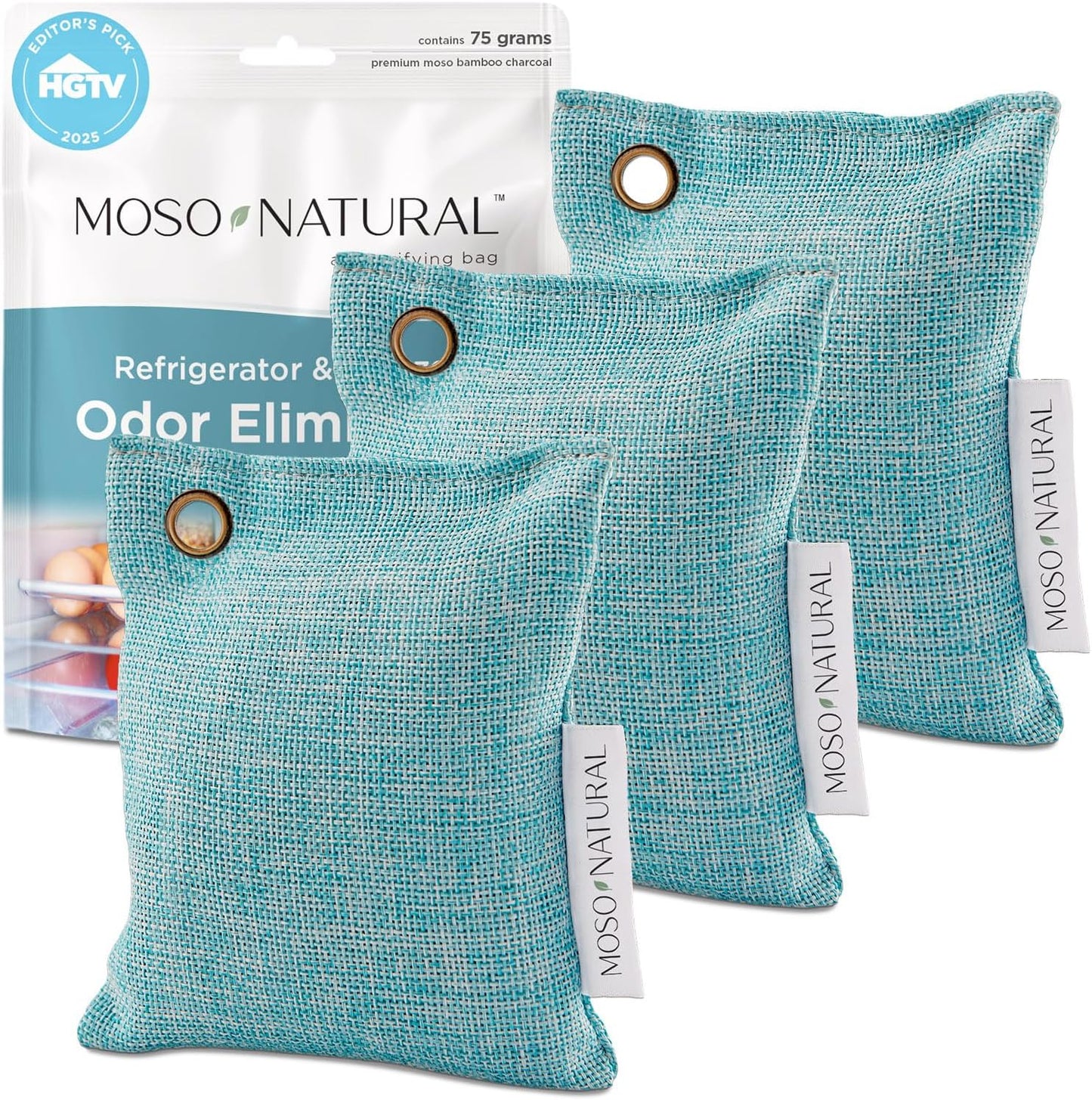 Moso Natural Fridge Deodorizer, HGTV Editors' Pick - Bamboo Charcoal Refrigerator Odor Absorber & Eliminator for Fridge & Freezer, Unscented, Reusable, Lasts 2 Years