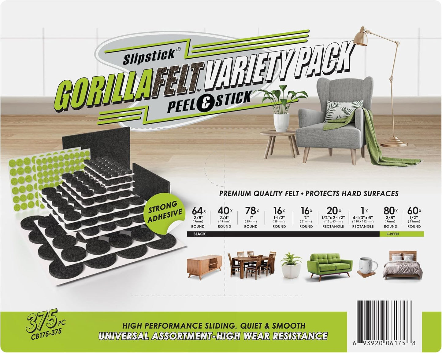 GorillaFelt Chair Leg Floor Protectors/Felt Chair Glides (Set of 16) Tap-On Felt Furniture Pads Guaranteed to Stay On, 1 Inch Round Chair Sliders