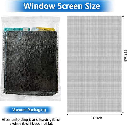 Pet Proof Window Screen Replacement Kit,39" W x 118" L Durable Window Screen Mesh for Patio Porch Door Windows with Rolling Tool and Screen Retainer Spline