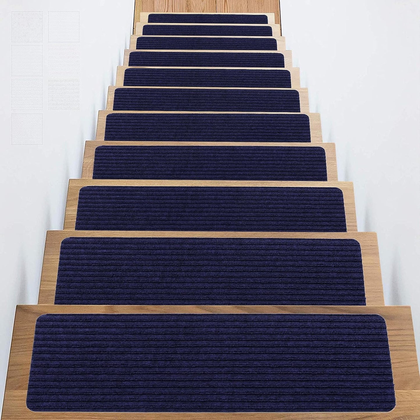 Stair Treads Non-Slip 16 Pack 8"x30" - Carpet Stair Runner for Indoor Wooden Steps with TPE Backing & Anti-Skid Surface, Reusable Adhesive Safety Rug for Kids/Elder/Pet-Friendly - Brown