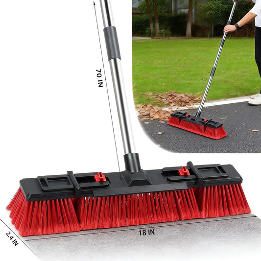 18" Heavy-Duty Push Broom, 70" Handle, Stiff Bristles for Outdoor Cleaning. | Heavy-duty outdoor broom, stiff bristles for patios, driveways, garages, decks, shops, warehouses, restaurants, floors & site