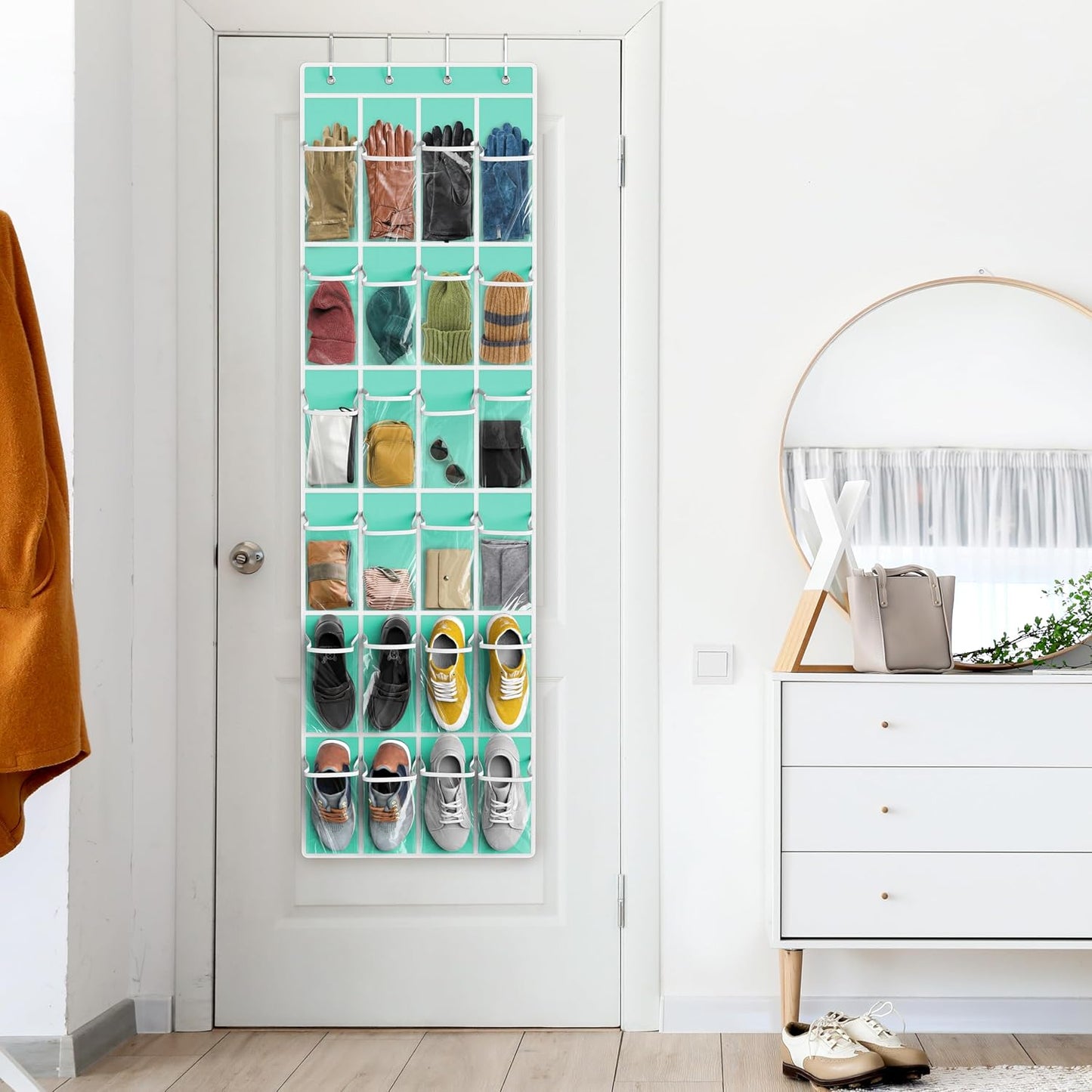Simple Houseware 24 Pockets - Crystal Clear Over The Door Hanging Shoe Organizer, Gray (64'' x 19'')