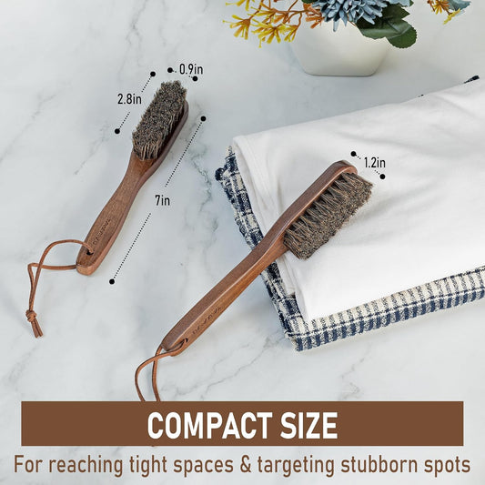 TAKAVU Horsehair Laundry Stain Brush Set, 2 Pack, Soft Bristle | Spot & Pre-Wash Cleaner for Delicate Fabrics, Clothes & Garments, Gentle Fabric Care, Removes Set-In Stains, Travel Use