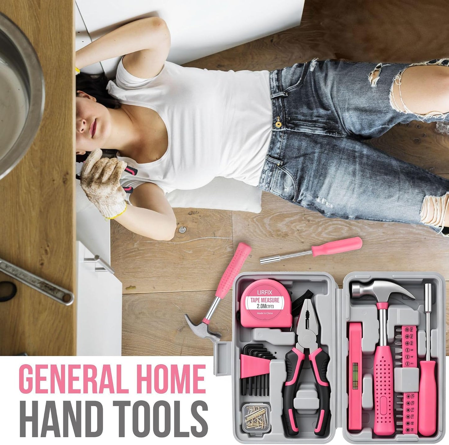 24PCS Mini Compact Pink Household Hardware Tool Set, Beginner Basic DIY Small Repair Tool Kit for Women, Home Assembly Mainten ance Hand Tools, Premium Gift Set for Household Daily Repairs 