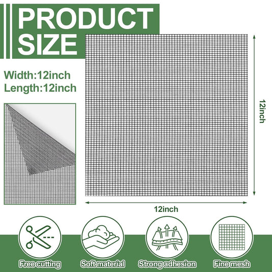 CroBlissful 6pcs Extra Wide 12" x 12" Window Screen Patches Repair Kit Black Screen Tape Mesh Replacement Door Strong Adhesive Fiberglass Repair for Window Door Holes Tent Nets