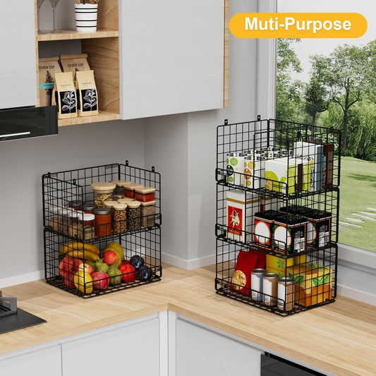 VyGrow 5 Tier Hanging Closet Organizer with Adjustable Dividers, Heavy-Duty Storage Shelves for Clothing, Kitchen, Laundry Room, Extra Large Baskets, 15.7" W x 11.8" D x 51" H, White