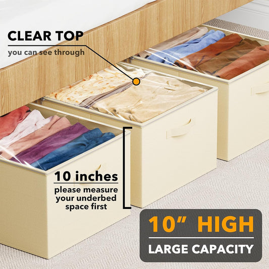SpaceAid 3 Pack 10" High Under Bed Storage Containers, Large Underbed Storage Organizer Bins with Lids for Bedroom, Dorm, Clothes, Closet Organization, Bed Sheets and Blankets (Gray)