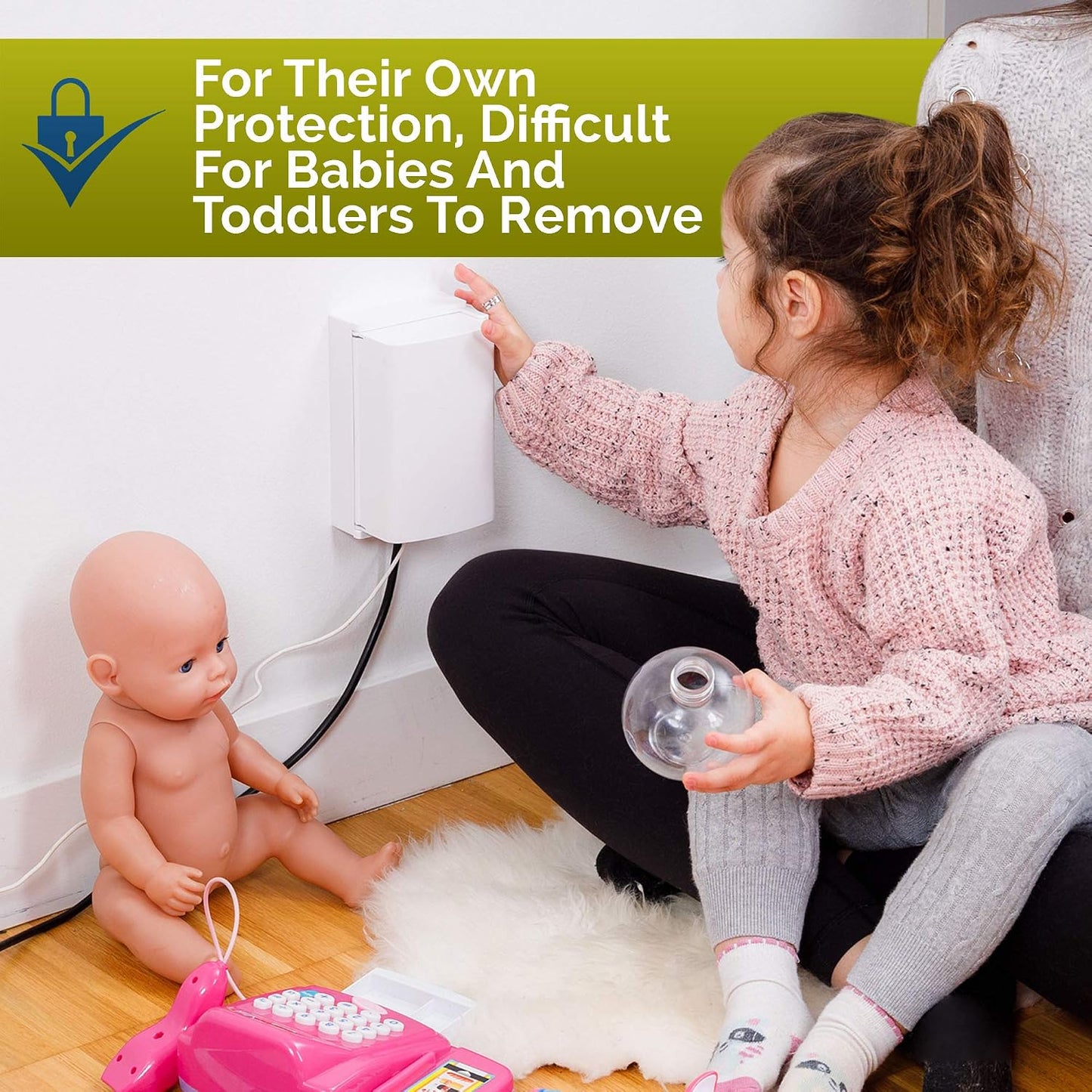 Outlet Cover BOX Baby Proofing (2 Pack) Patented Dual-Lock for Much Better Toddler Proofing, Easier Operation, Simple 3 Step Install with Included Screws. Provides Extra Space Inside for Plugs (White)