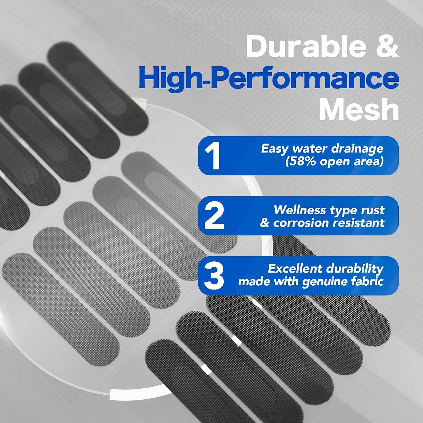 Window Weep Hole Covers, 20 Pack Screen Patch Repair Kit, Black Polyester Fine Mesh with Strong Adhesive for Sliding Windows & Doors, Water Drainage, Keeps Out Debris (2.6" x 0.63")