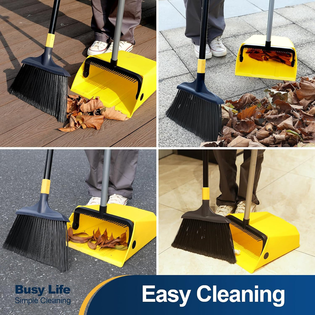 Yocada Commercial Heavy Duty Broom and Dustpan with Comb Set Indoor Outdoor for Courtyard Garage Lobby Mall Market Floor Home Kitchen Room Office Pet Hair Rubbish