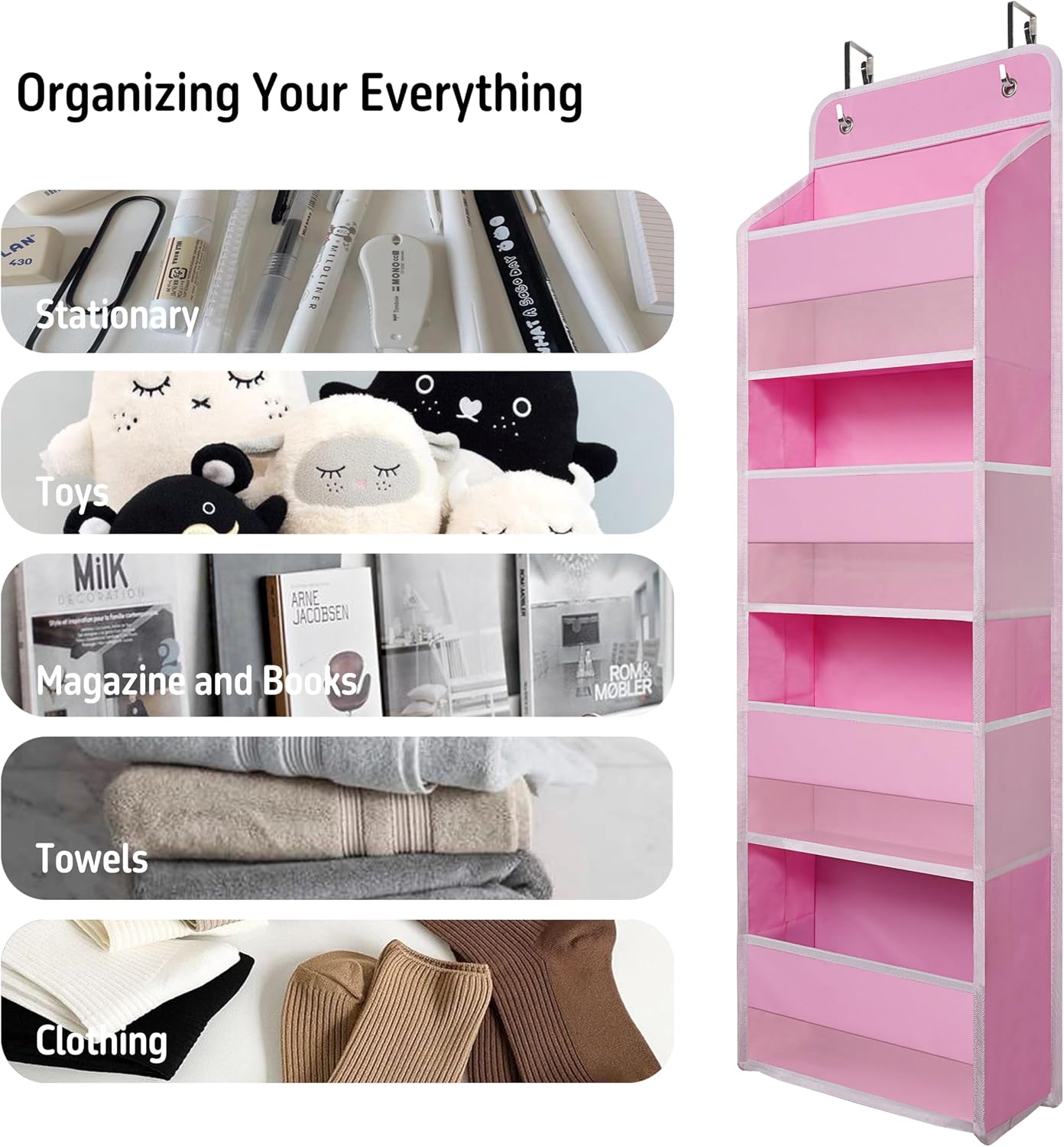TYMENSH Black Over Door Organizer with 4 Large Clear Pockets, Compact Black Hanging Door Storage for Closet, Bathroom, Bedroom, Dorm, Nursery, Toys, Cosmetics, Baby Essentials