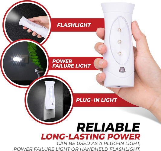 Amerelle LED Emergency Lights For Home Power Failure – Triple Function Power Failure Light and Plug In Flashlight Combo, With Rechargeable Battery – Be Snow Storm & Hurricane Ready (71134)
