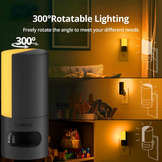 Lyridz Plug-in LED Rotatable Night Light with Motion Sensor, Dimmable Backlit Nightlight with 1-150lm Adjustable Brightness for Bathroom, Bedroom, Hallway, Stairs, 2 Pack